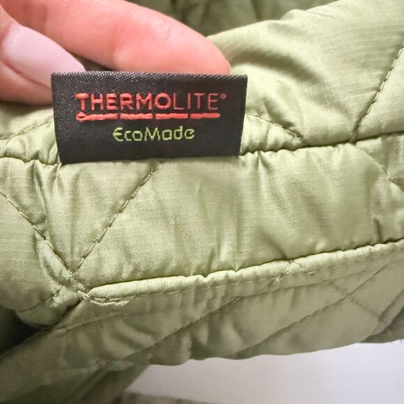 OOSC Khaki Green Glacier Thermolite Jacket Insulated Hooded Recycled Coat Sz L - Picture 10 of 10